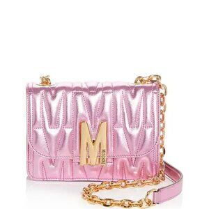 SS23 MOSCHINO Couture Jeremy Scott "M" Pink Purse Quilted Leather Shoulder Bag
